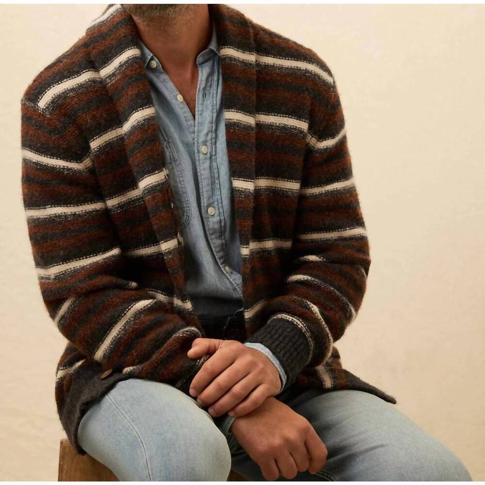NEW FAHERTY striped cardigan sweater in rocky peak stripe